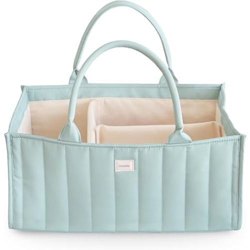 mushie Baby Diaper Caddy | Newborn Essentials Organizer (Roman Green)