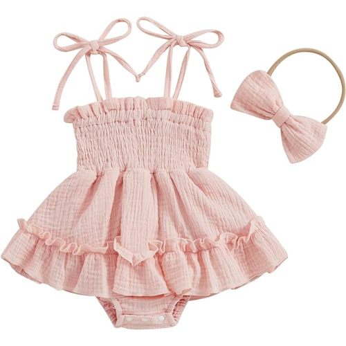 Newborn Baby Girl Bodysuit Sleeveless Halter Frill Romper One-piece Jumpsuit with Headband Summer Clothes Set