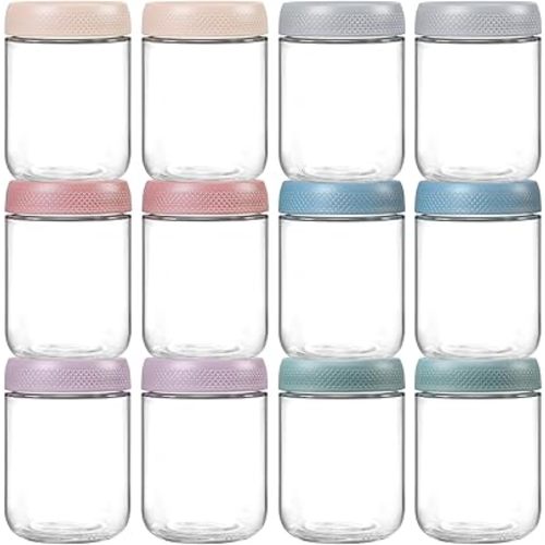 NETANY 12-pack 16oz Glass jars with Airtight Lids, Overnight Oats Containers with Lids, Wide mouth Mason Salad jars, Glass Food Storage Containers for Snacks Yogurt Spice Sugar