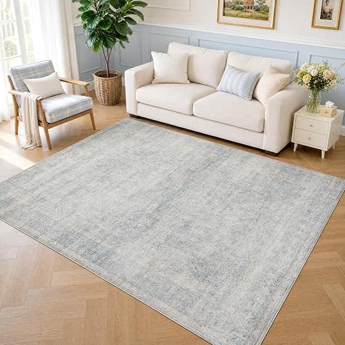 6x9 Washable Blue Cream Vintage Large Area Rug for Living Room