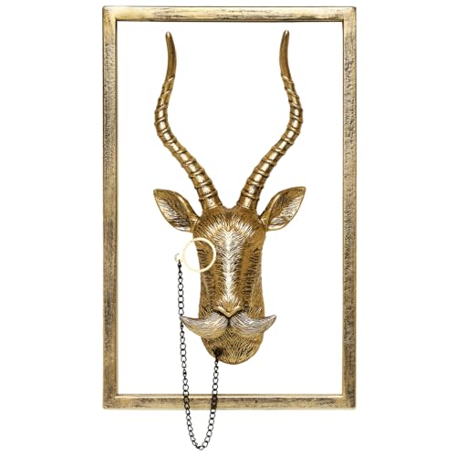 Newinhome Animal Heads Wall Decor (Includes Metal Frame) Resin Animals Sculptures Head Wall Hanging Decoration Gold vintage Wall Sculpture for Living Room Bedroom Office(Antelope)