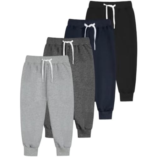 Resinta 4 Pack Boys Joggers Sweatpants Toddler Cotton Pants with Drawstring