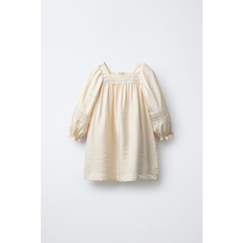 EMBROIDERED SATIN DRESS - Ecru | ZARA United States