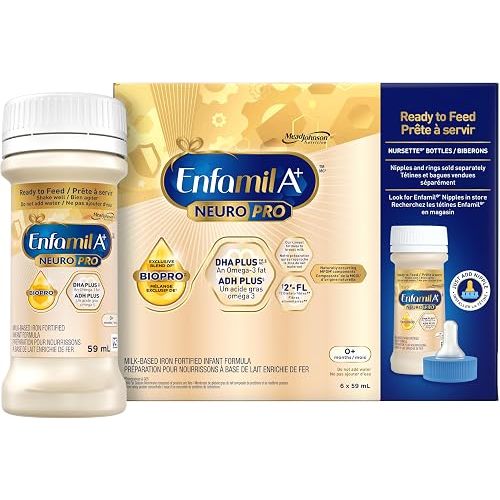 Enfamil A+ NeuroPro, Baby Formula, Ready to Feed Nursettes, with Brain Building DHA and 2'FL for Immune Support, 0+ Months, 6 x 59mL