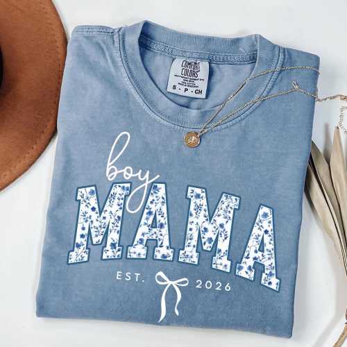 Comfort Colors® Custom Boy Mom Shirt, Toile Floral Boy Mama Est Shirt, Pregnancy Announcement Boy, Mama of Boys Shirt, Mother's Day Gift