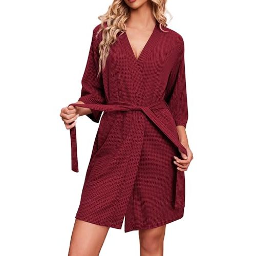 Ekouaer Robes for Women Waffle Knit Bathrobe Soft Lightweight Knee Length Loungewear S-XXL