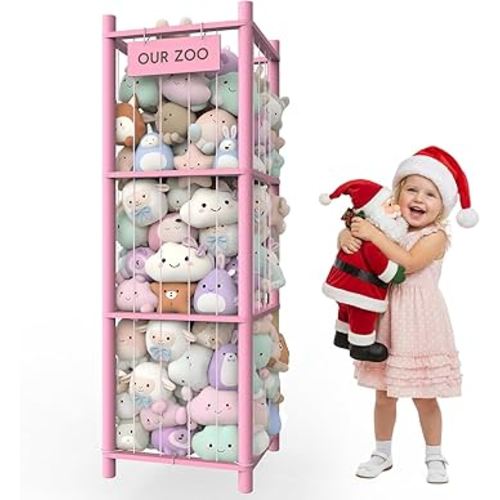 Stuffed Animal Storage Organizer, 53.5" Solid Wood Zoo Toy Holder for Kids Bedroom, Nursery & Playroom, Large Plush Toy Storage Holder, Holds 40 Plush Stuffed Animals, No-Tool Easy Assembly