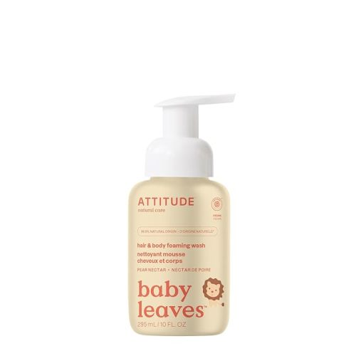 ATTITUDE 2-in-1 Hair and Body Foaming Baby Wash, EWG Verified Shampoo Soap, Dermatologically Tested, Made with Naturally Derived Ingredients, Vegan, Pear Nectar, 10 Fl Oz