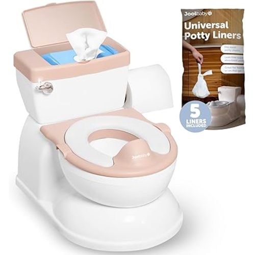 Real Feel 2-in-1 Potty with Wipes Storage, Flushing Sounds & Disposable Liners - Realistic Toilet - Easy to Clean & Assemble - Jool Baby (Pink)