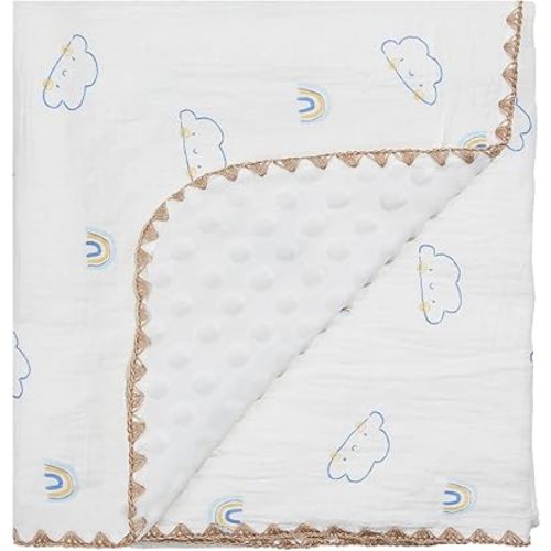 Baby Blanket Double Layer Cotton 40 x 40 Soft Receiving Blanket with Pattern Machine Washable Cloud