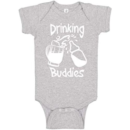 Reaxion Funny Cute Baby Boy Girl Drinking Humor Bodysuits | Mommy Daddy Drinking Buddies With Bottle Mug