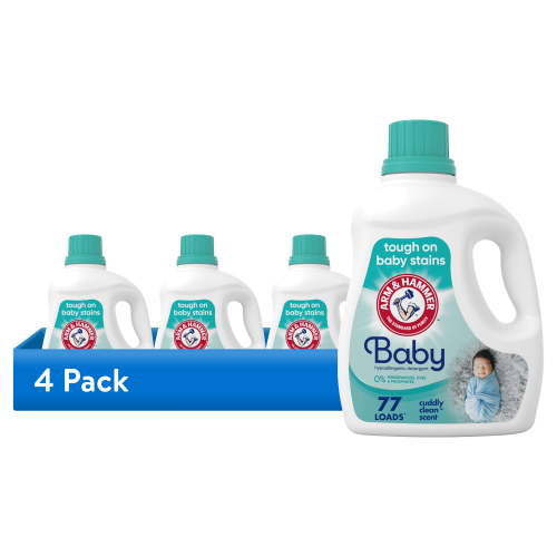 (4 pack) ARM & HAMMER Baby Laundry Detergent Liquid, Cuddly Clean Scent, 100.5 Fl Oz, 77 Loads
