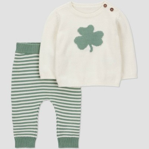 Carter's Just One You® Baby 2pc St. Patrick's Day Shamrock Sweater and Striped Jogger Pants Set - Green 6M