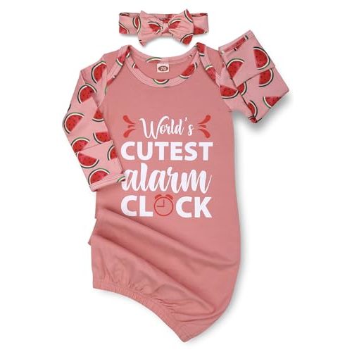 Mikccer Newborn Baby Girl Gown 0-6 Months, Super Soft Newborn Sleepers Gown, Long Sleeve Infant Nightgown for Girls, Baby Girl Outfit Essential with Headband Set Pink