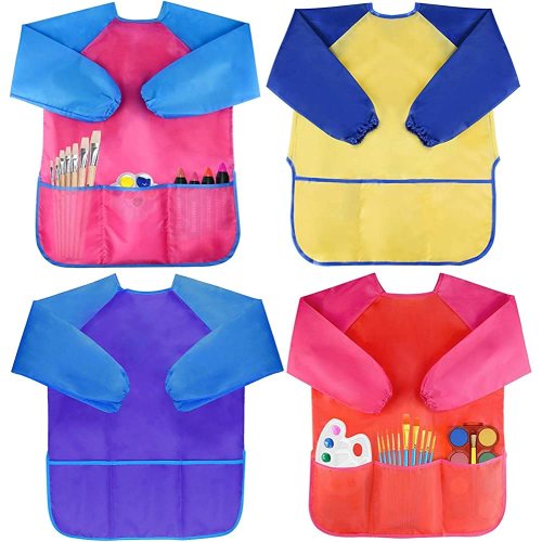 Bassion 2 Pack Kids Art Smocks Toddler Smock Waterproof Artist Painting Aprons Long Sleeve with 3 Pockets for Age 2-6 Years