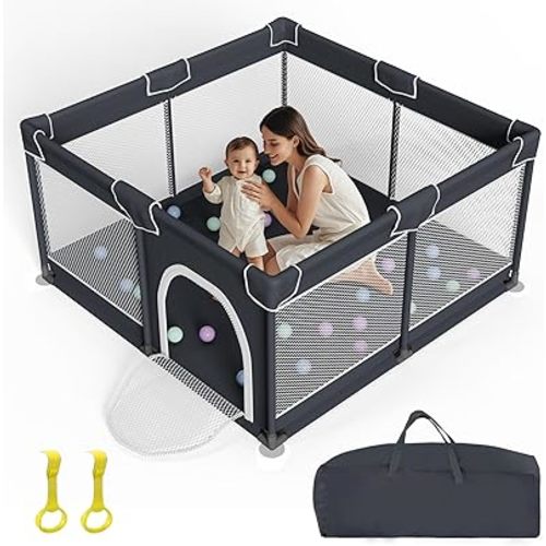 Playpen for Babies and Toddlers, Large Baby Playpen, Baby Playard, Indoor & Outdoor Play Pen, Sturdy Safety Play Yard with Soft Breathable Mesh (Black)