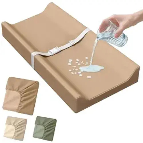 Waterproof Vegan Leather Baby Changing Pad Cover for Girls & Boys, Wipeable Changing Pad Cover, Ultra Soft Breathable, Waterproof Changing Pad Covers for Diaper Changing Table (Tan)