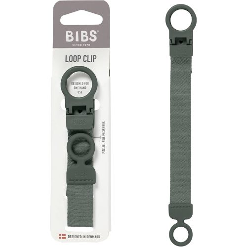 BIBS Loop Pacifier Clip - Sleek, Secure One-Handed Operation, Fits All BIBS and Most Brands, Machine Washable, Slim Profile for Comfort, Ages 0+ - Pine