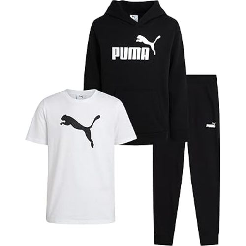 PUMA Boys Sweatpants Set - 3 Piece Fleece Pullover Hoodie Boys TShirt and Jogger Pants Youth Kids Activewear Set (8-16)