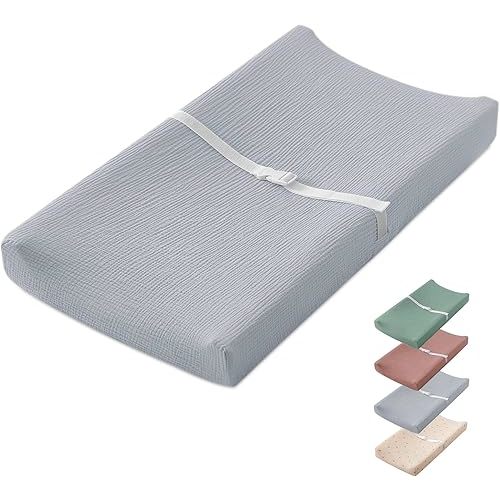 Blissful Diary Muslin Baby Changing Pad with Waterproof Lining Foam, Diaper Changing Table Pad with Cover for Dressers (Gray, Rectangular)