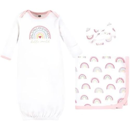 Hudson Baby Unisex Baby Gown, Swaddle Blanket and Cap or Headband, 0-6 Months