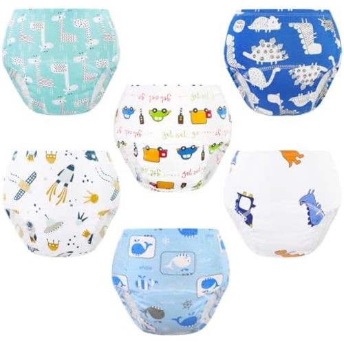 Baby Cotton Training Pants 6 Packs Toilet Training Underpants Absorbent Toddler Potty Training Underwear 2T-5T