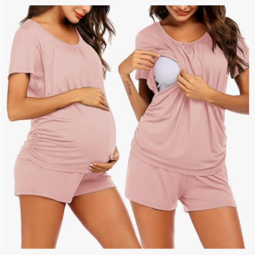 Ekouaer Womens Maternity Pajamas Nursing Pjs for Breastfeeding Soft Postpartum Lounge Sets Sleepwear Layer Pregnancy Clothes