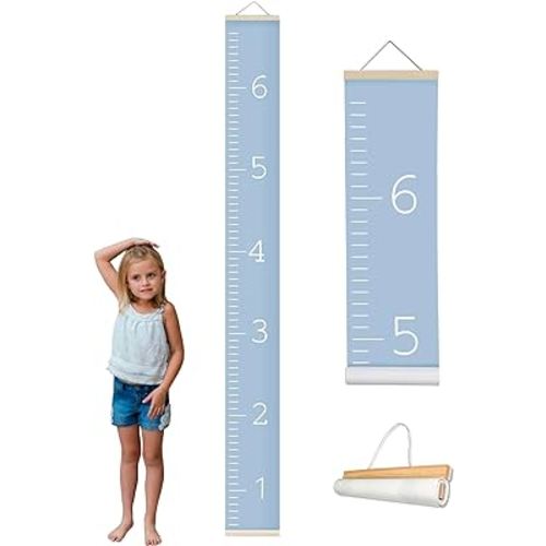 Morxy Canvas Growth Chart for Kids - Unisex Kids Room Wall Decor - Measuring Height Chart- Wall Tape with Height Chart for Kids (Canvas, Plain Blue)