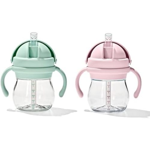 OXO Tot Transitions Straw Cup with Handles, 6 oz, 2-Pack, Opal and Blossom
