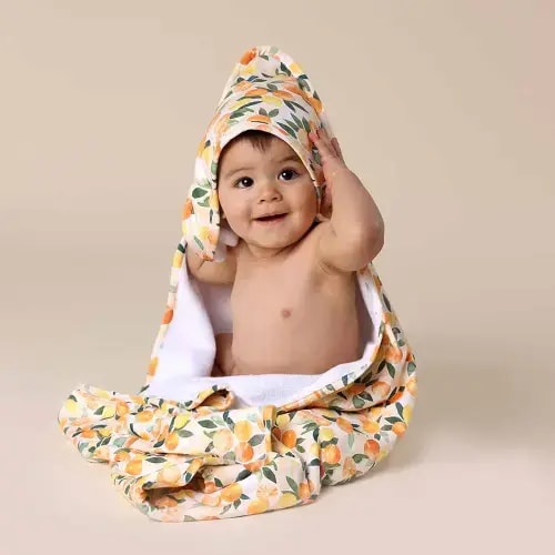 Snuggle Hunny - Organic Hooded Towel in Sunny Citrus print