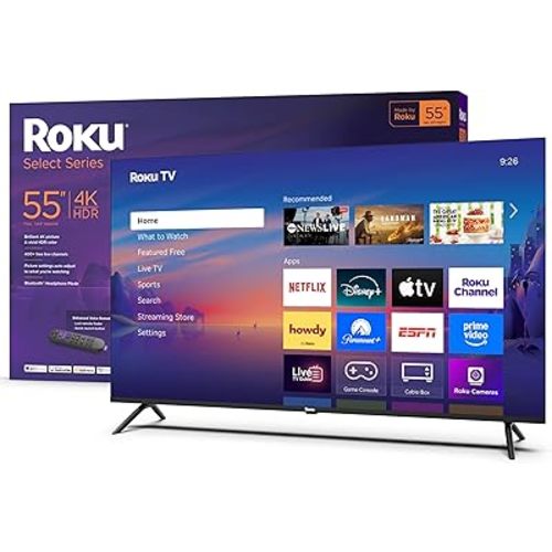 Roku Smart TV – 55-Inch Select Series, 4K HDR TV – Roku TV with Enhanced Voice Remote – Flat Screen LED Television with Wi-Fi for Streaming Live Local News, Sports, Family Entertainment