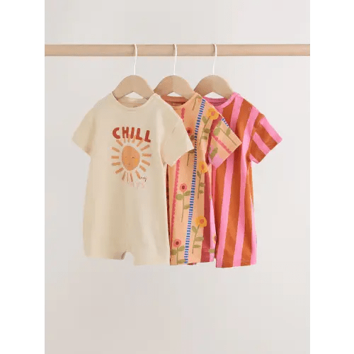 Red Sunbaked Patterened Jersey Baby Rompers 3 Pack