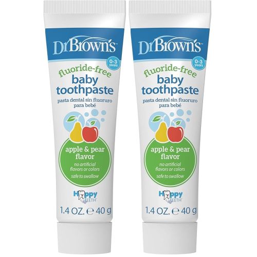 Dr. Brown's Fluoride-Free Baby Toothpaste, Infant and Toddler Oral Care, 1.4oz/40g, 0-3 Years, Apple Pear, 2-Pack