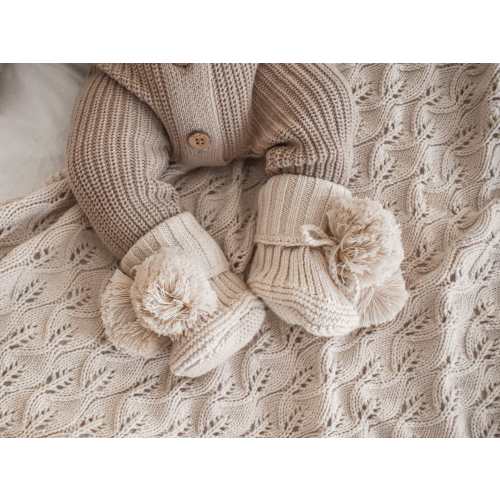 Knitted Pom Pom Baby Booties - Honey Milk | Little B's Nursery