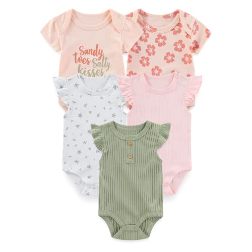falianni Four Seasons Baby Boy Girl Bodysuits 5-Pack Cotton Comfort Short Sleeve Baby Clothes Soft Infant Outfits