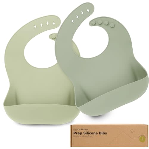 KeaBabies 2-Pack Silicone Bibs for Babies, Toddlers Girl, Boy  Sturdy Food-Grade Baby Bibs for Eating, Large Food Catcher, Clean & Put On Easily, Waterproof Toddler Feeding Essentials (Sage)