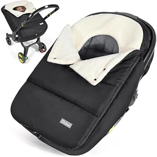 Orzbow Winter Car Seat Cover Baby | Infant Car Seat Cover | Waterproof Carseat Canopy for Boys Girls with Adjustable Collar, Warm and Cozy Fleece Carseat Blanket for Winter Baby Essentials, Black