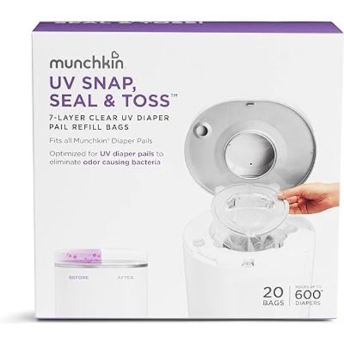 Amazon.com: Munchkin® UV Snap, Seal & Toss Diaper Pail Refill Bags, Holds 600 Diapers, 20 Count : Everything Else