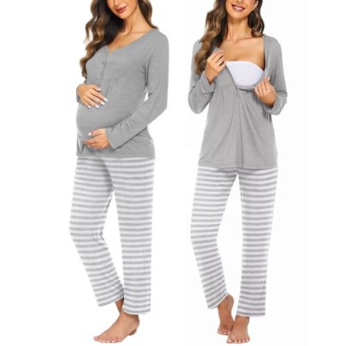 Ekouaer Maternity Nursing Pajama Sets Labor Delivery Pjs Long Sleeve Breastfeeding Pajamas Pregnancy Sleepwear Set