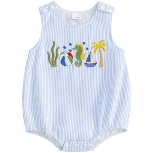 Baby Boy Summer Clothes Newborn Beach Outfit Ocean Animals Smocked Bubble Romper Sea Life Overall Bodysuit