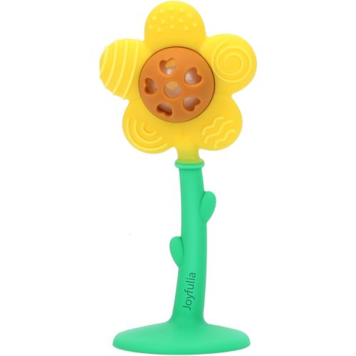 Baby Teething Toys 3-6 Months, Teether and Sensory Rattle for Babies 0-6 Months, Food Grade Silicone Teethers 6-12 Months, Infant Teething Relief Chew Toys, Sunnyflower Teether Toy BPA Free - Yellow