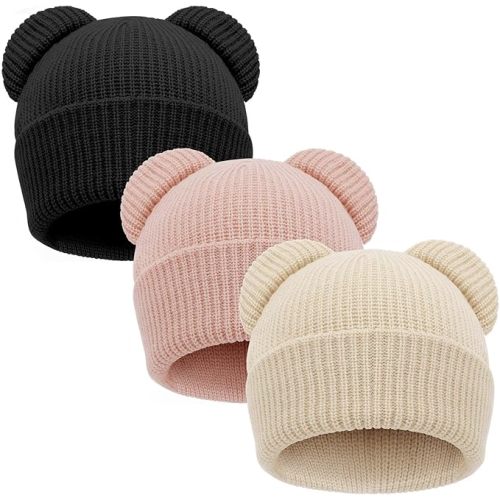AQOKKA Baby Beanies Toddler Winter Hats with Bear Ears Soft Infant Knit Hat Warm Skull Cap for Baby Boys Girls 0-24 Months