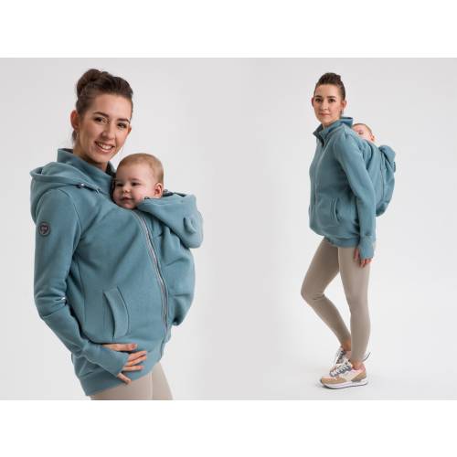 Babywearing coat Maternity Pregnancy Multifunctional Kangaroo hoodie baby carrying jacket Dust Mint