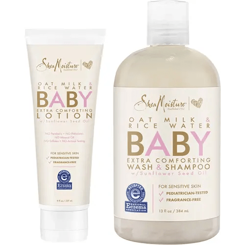 SheaMoisture Baby Wash and Shampoo, and Baby Lotion For Dry Skin and Sensitive Skin Oat Milk and Rice Water Baby Care With Shea Butter 21 oz 2 Count