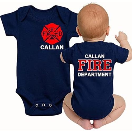 Custom Name Firefighter Infant Bodysuit Toddler Tee Personalized Fire Departement Shirt Baby Shower Kid's Birthday Gift Blue