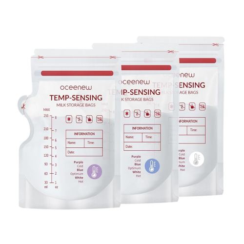 Breastmilk Storing Bags,Disposable Self Standing No-Leak Milk Storage Pouches,Temp-Sensing Discoloration Freezer Milk Storing Bags for Breastfeeding(8 Ounce 240pcs,BPA Free)