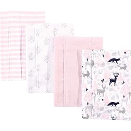 Hudson Baby Unisex Baby Cotton Flannel Burp Cloths, Linocut Woodland Girl, One Size