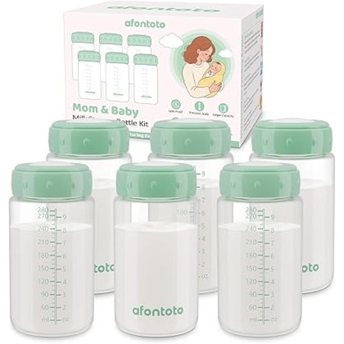 6PCS Breastmilk Storage Bottle Compatible with Momcozy Breast Milk Cooler 22oz, Wide-Neck Baby Bottles for Pumping Fit Spectra/Motif Luna Flange, Spectra Collection Bottles for Fridge, 9.5oz, Green