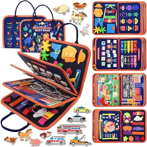 Toddler Toys Busy Board, Montessori Toys for 1-5 Year Old Boy Girl Birthday Baby Gifts, Christmas Stockings Stuffers Travel Toy Busy Book for Toddlers 1-5 Year Old, Sensory Toys Baby Travel Essentials