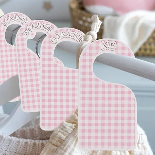 Pink Gingham Baby Closet Dividers,Baby Clothes Nursery Size Organizer